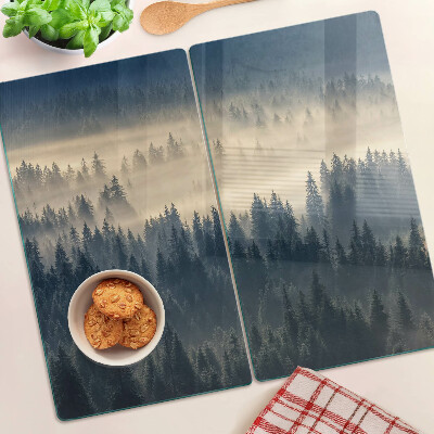 Glass chopping board Misty forest scenery