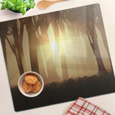 Glass kitchen board Sunset in the forest