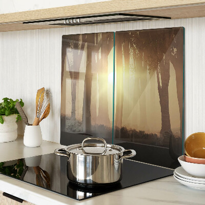 Glass kitchen board Sunset in the forest