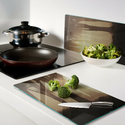 Glass kitchen board Sunset in the forest