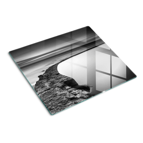 Glass chopping board Seaside landscape in shades of gray