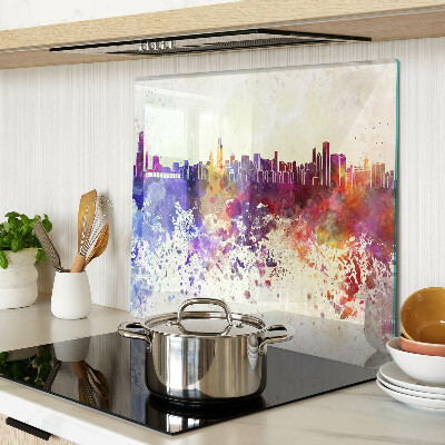 Glass kitchen board Panorama of the city in colorful spots