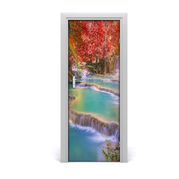 Self-adhesive door sticker Waterfall in autumn