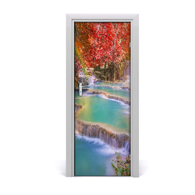 Self-adhesive door sticker Waterfall in autumn