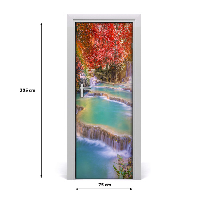 Self-adhesive door sticker Waterfall in autumn