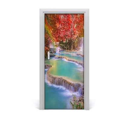 Self-adhesive door sticker Waterfall in autumn