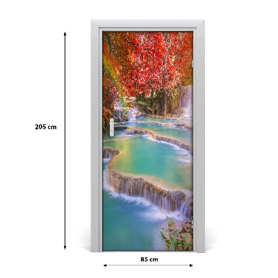 Self-adhesive door sticker Waterfall in autumn