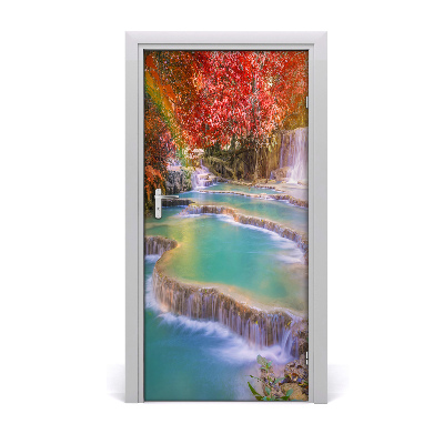 Self-adhesive door sticker Waterfall in autumn