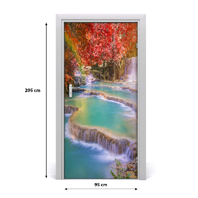 Self-adhesive door sticker Waterfall in autumn