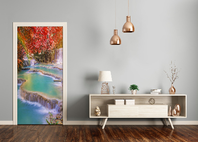 Self-adhesive door sticker Waterfall in autumn