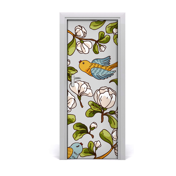 Self-adhesive door sticker Birds and flowers