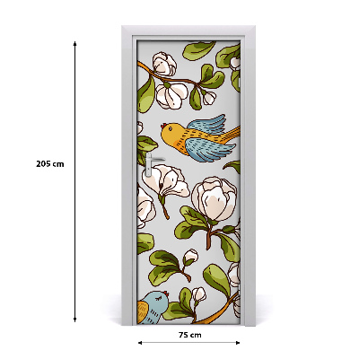 Self-adhesive door sticker Birds and flowers