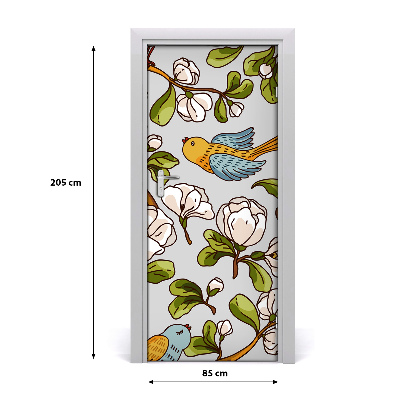 Self-adhesive door sticker Birds and flowers