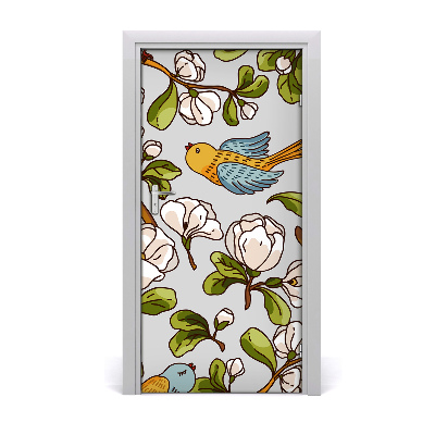 Self-adhesive door sticker Birds and flowers