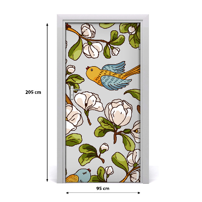 Self-adhesive door sticker Birds and flowers