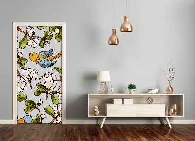 Self-adhesive door sticker Birds and flowers