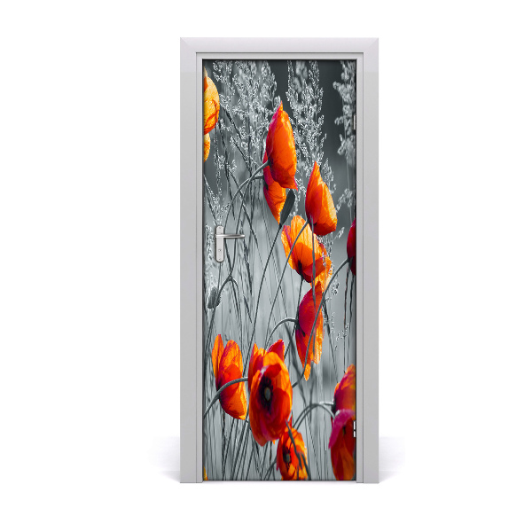 Self-adhesive door sticker A wall of field poppies