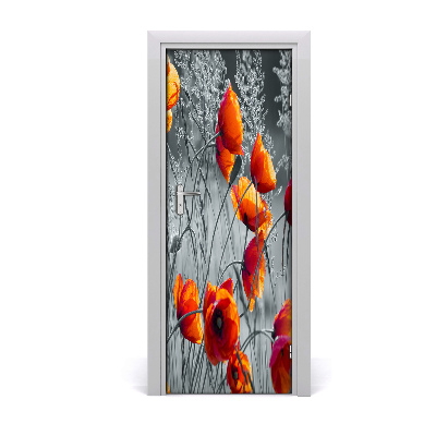 Self-adhesive door sticker A wall of field poppies