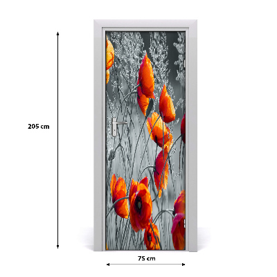 Self-adhesive door sticker A wall of field poppies