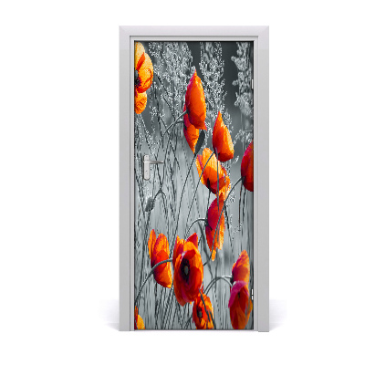 Self-adhesive door sticker A wall of field poppies