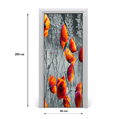 Self-adhesive door sticker A wall of field poppies