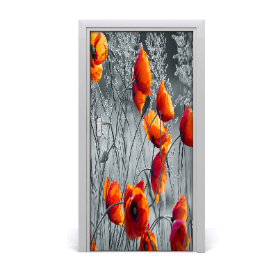 Self-adhesive door sticker A wall of field poppies