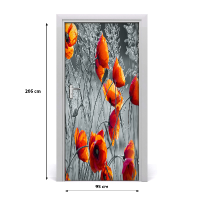 Self-adhesive door sticker A wall of field poppies