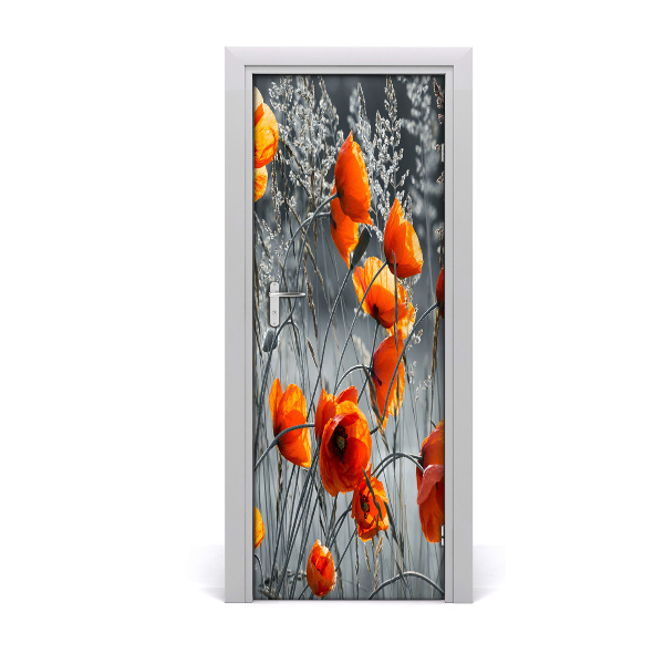 Self-adhesive door sticker A wall of field poppies