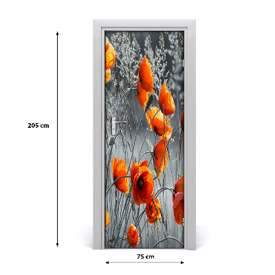 Self-adhesive door sticker A wall of field poppies