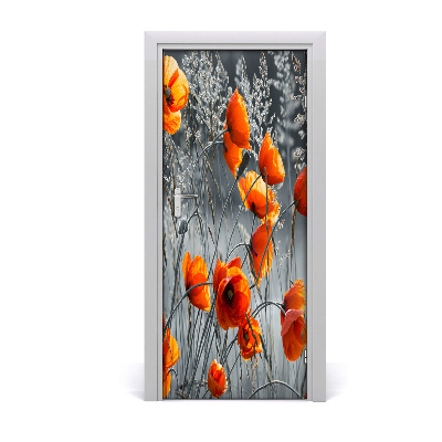 Self-adhesive door sticker A wall of field poppies