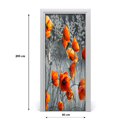 Self-adhesive door sticker A wall of field poppies