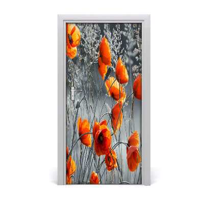 Self-adhesive door sticker A wall of field poppies