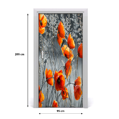 Self-adhesive door sticker A wall of field poppies