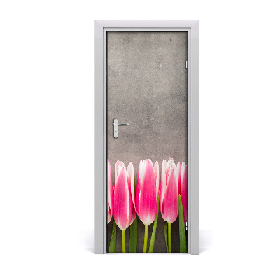 Self-adhesive door sticker Pink tulips