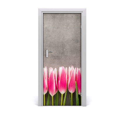 Self-adhesive door sticker Pink tulips