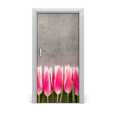 Self-adhesive door sticker Pink tulips