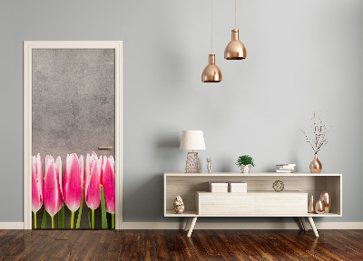 Self-adhesive door sticker Pink tulips