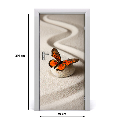 Self-adhesive door sticker Zen stone and butterfly