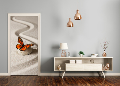 Self-adhesive door sticker Zen stone and butterfly