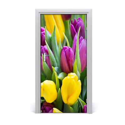 Self-adhesive door sticker Colorful tulips