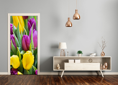 Self-adhesive door sticker Colorful tulips