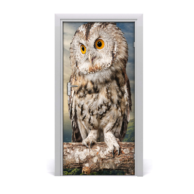 Self-adhesive door sticker Owl on the hill