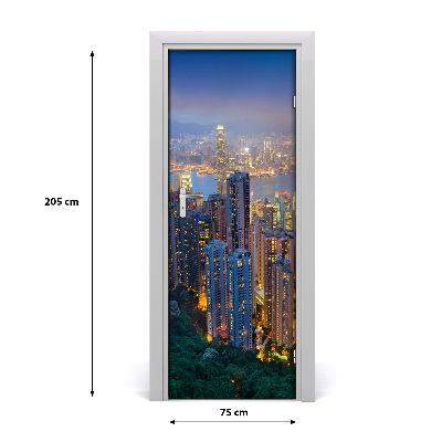 Self-adhesive door wallpaper Hong kong by night