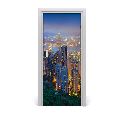 Self-adhesive door wallpaper Hong kong by night