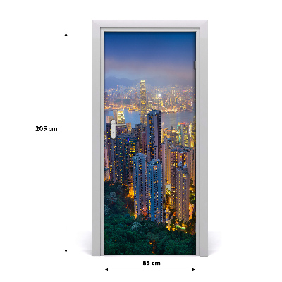 Self-adhesive door wallpaper Hong kong by night