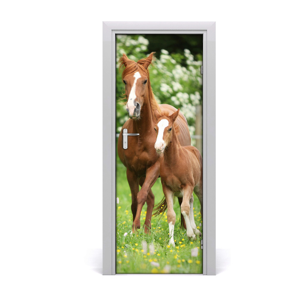 Self-adhesive door sticker Mare and foal