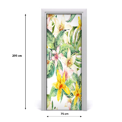 Self-adhesive door veneer Tropical flowers