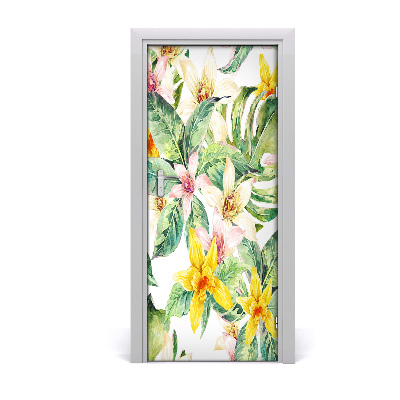 Self-adhesive door veneer Tropical flowers