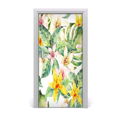 Self-adhesive door veneer Tropical flowers