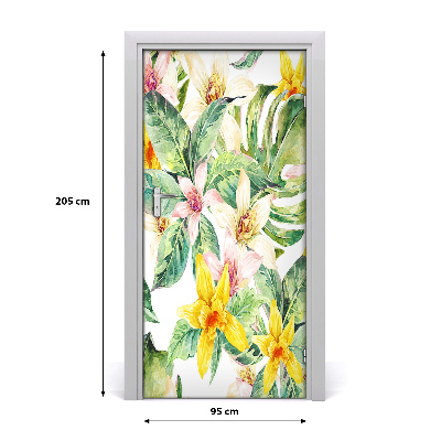 Self-adhesive door veneer Tropical flowers